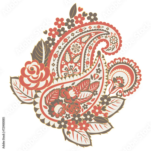 Paisley pattern in indian batik style. Floral vector illustration