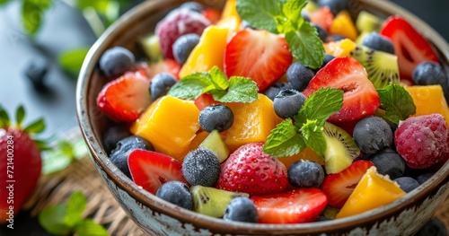 A Bowl of Fresh Fruit Salad with Strawberries, Perfect for a Healthy Breakfast or Dessert