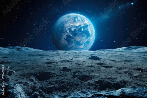 Cosmic Symphony  Earth s Sapphire Splendor from the Moon