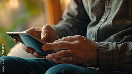 Effortlessly Connected: A Man Engages with Technology on His Tablet Device