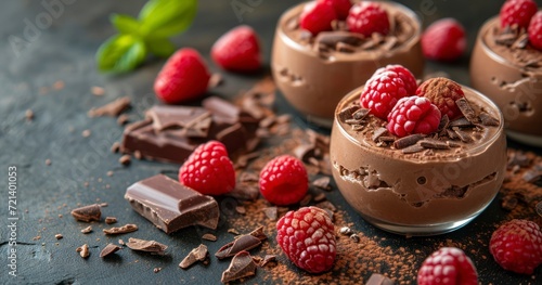 A Scrumptious Cocoa Dessert with Creamy Berry Accents and Chocolate Mousse photo