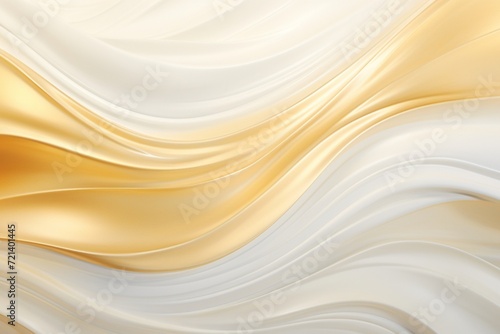 Abstract white and golden waves flowing in perfect harmony, their interwoven movement on a shimmering backdrop creating a sense of opulence and sophistication.