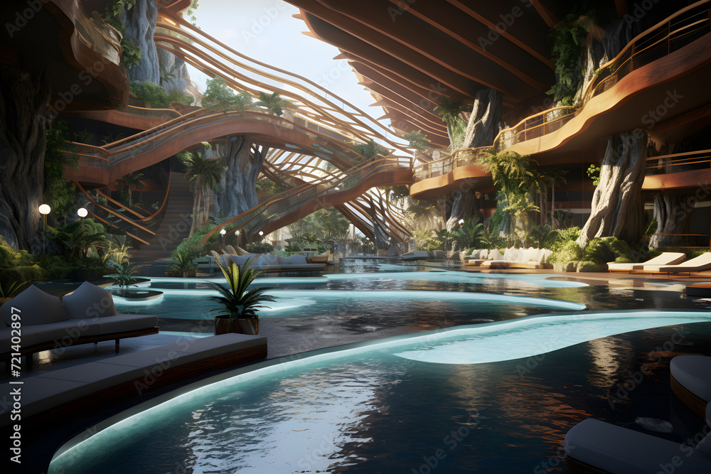 Resort Lobby with a Serpentine Water Feature
