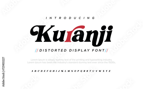 Kuranji Modern abstract digital alphabet font. Minimal technology typography, Creative urban sport fashion futuristic font and with numbers. vector illustration