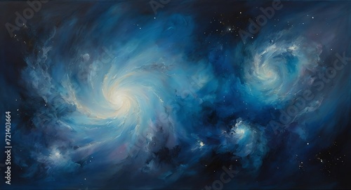 Oil hand painting on canvas of blue space nebula galaxy abstract  visible brush strokes watercolor from Generative AI
