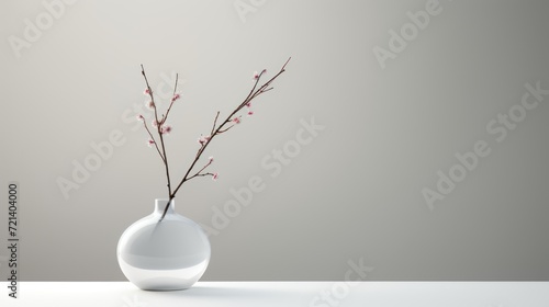 Blooming simplicity: a white vase showcasing delicate tree branches against a clean white backdrop, a nod to nature.