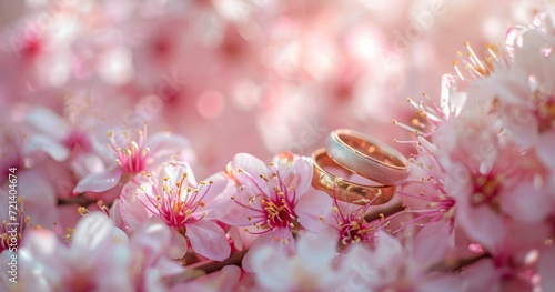 Celebrating Matrimony with a Charming Ring Ceremony Amidst Pink and White Floral Elegance