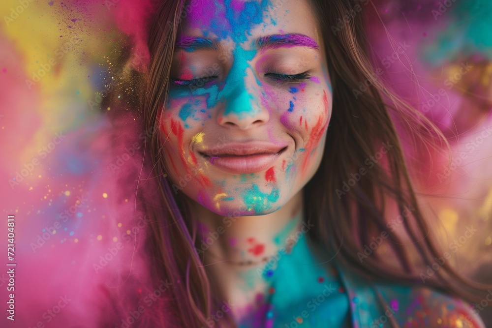 Woman with Colorful Holi Paint on Her Face