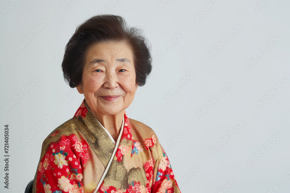 Joyful Japanese Grandmother in White Studio Joyful Japanese Grandmother in White Studio