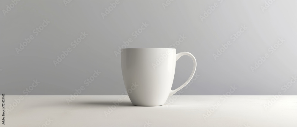 A study in minimalism: a solitary white mug stands against a clean, neutral background, embodying simplicity A study in minimalism: a solitary white mug stands against a clean, neutral background, embodying simplicity