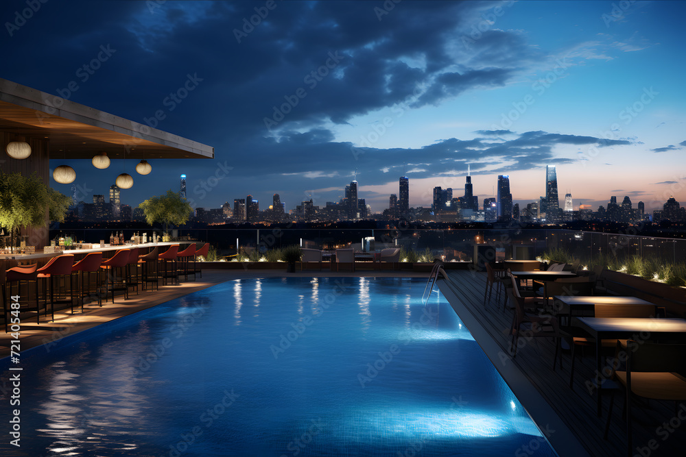 Rooftop Pool and Bar with Skyline Panorama