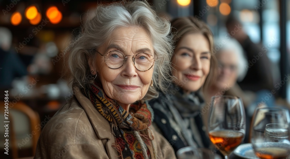 Two women with glasses share a smile over a glass of wine at a bar, showcasing the beauty of human connection and the joy of indulging in a delicious alcoholic beverage