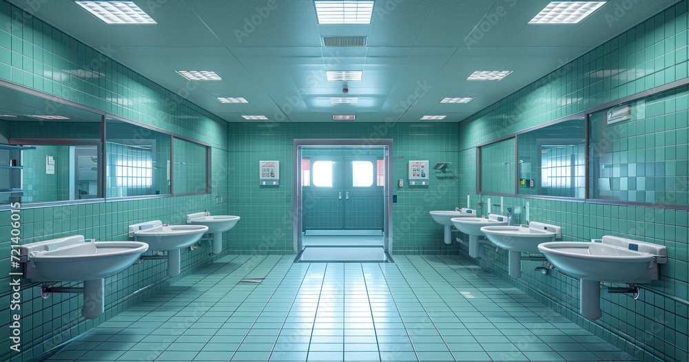 A Well-Appointed Restroom Interior Featuring Sinks Near the Operating Room for Maximum Sterility