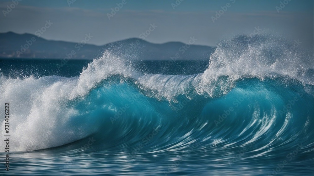 wave breaking in the sea  A water waves border, showing the fluidity and the motion of water. The border is blue and curved,   
