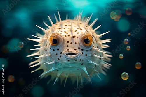 pufferfish swimming in the deep sea