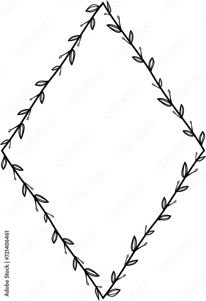 Obraz premium Rhombus shape Flower wreath frame leaf vector floral border picture frames Branch laurel botanical silhouette black elements decoration greeting wedding frames