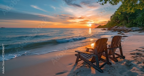 Enjoying a Relaxing Holiday with Stunning Sunset Views on a Summer Beach