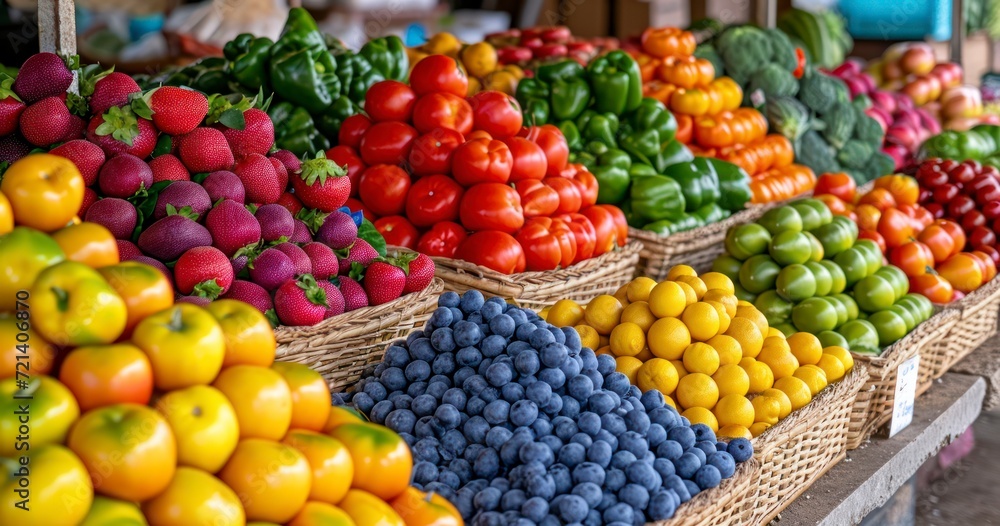 An Eye-Catching Display of Fresh Produce at the Heart of a Local Market