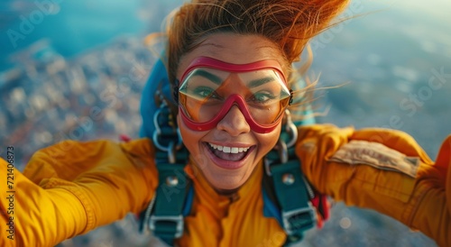 A joyful woman embraces adventure as she dons goggles and dives into the underwater world, her radiant smile a reflection of her fearless spirit and love for the great outdoors