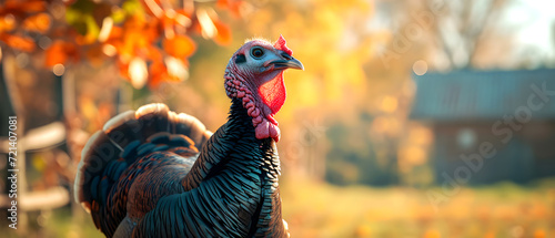 Colorful turkey on beautiful summer morning. Farm animals illustration. photo