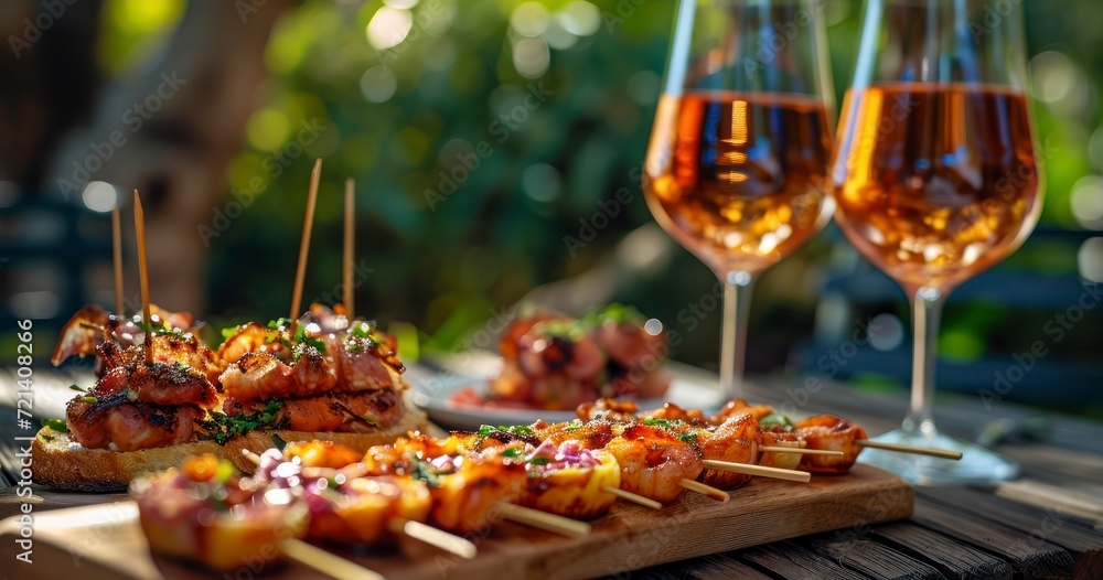 Enjoying a Beautiful Set of Pinchos with a Glass of Wine