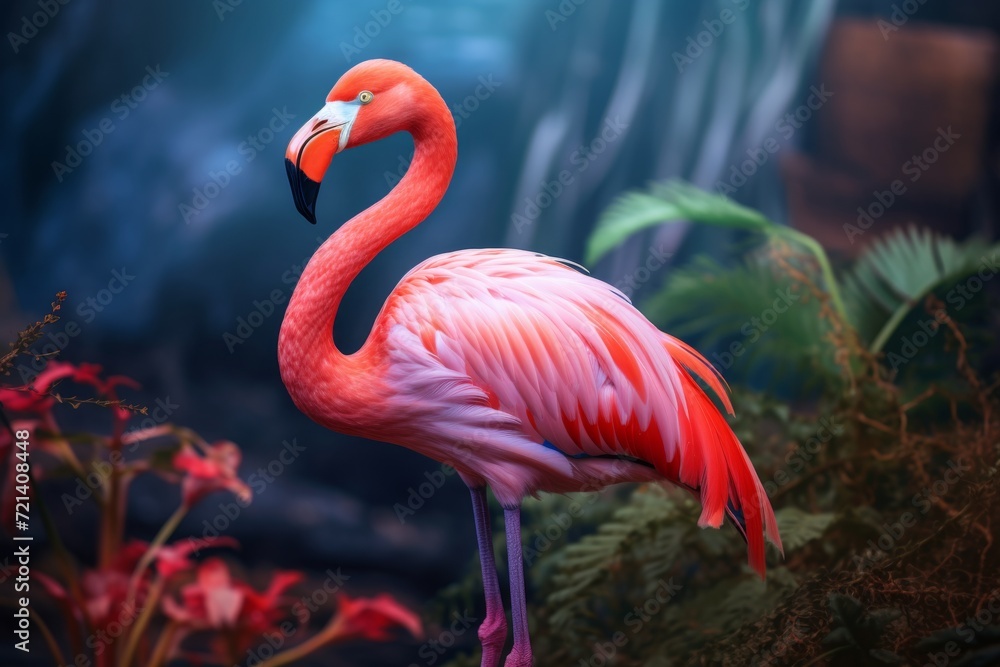 Obraz premium flamingos are standing in a green area
