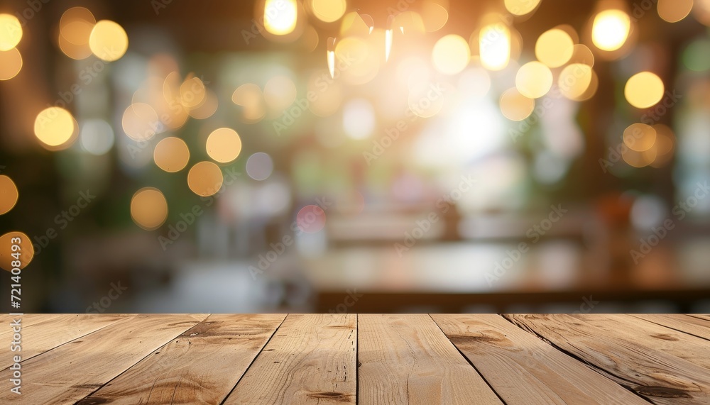 Wooden texture table top on blurred restaurant with bokeh light. Congratulation. Festive. Christmas. Party. Surprise. Board Wooden texture table top on blurred restaurant with bokeh light. Congratulation. Festive. Christmas. Party. Surprise. Board
