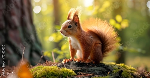 A Red  Adorable Squirrel in Its Natural Forest Habitat