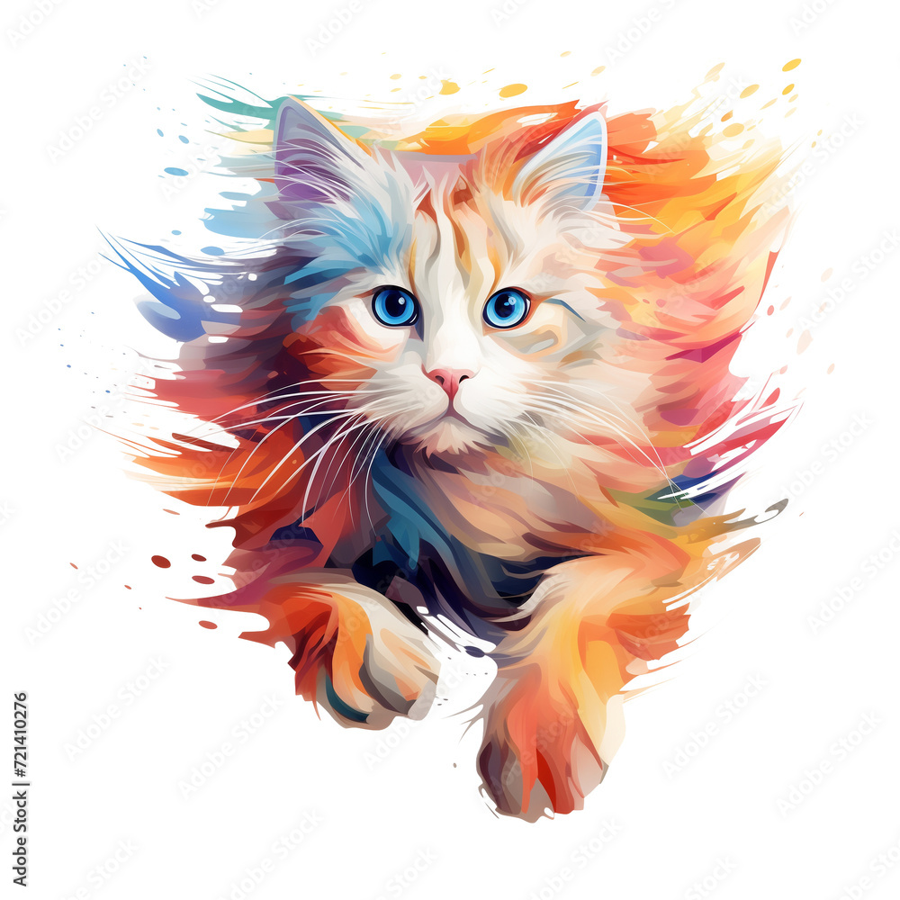 A colorful illustration of a cat jumping