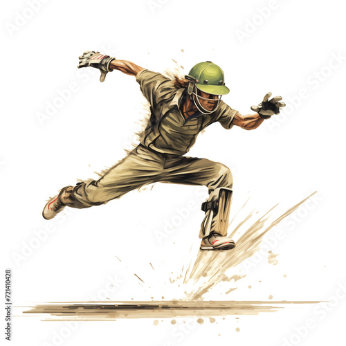 An illustration of a cricket player jumping