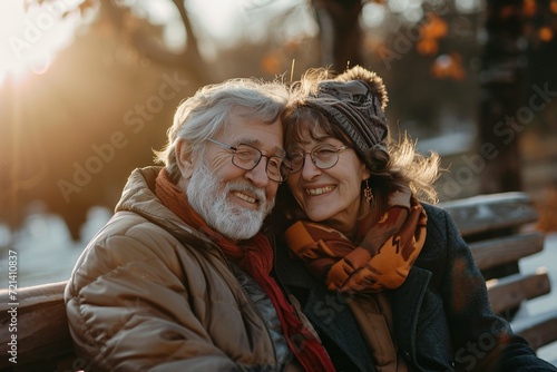 Elderly Lovebirds: A Peaceful Day at the Park,Golden Years Bliss: Couple Enjoying Park Serenity