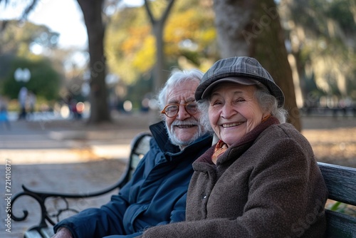 Elderly Lovebirds: A Peaceful Day at the Park,Golden Years Bliss: Couple Enjoying Park Serenity © AKKA