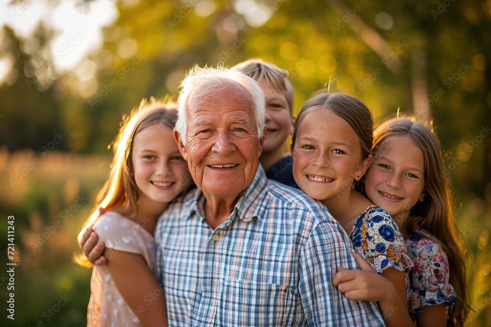 Fototapeta premium Happy Elderly with Grandchildren Smiling Senior with Loving Family