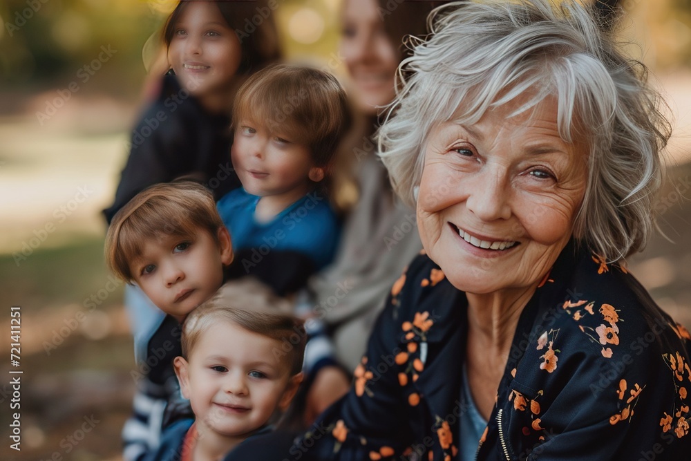 Happy Elderly with Grandchildren Smiling Senior with Loving Family Happy Elderly with Grandchildren Smiling Senior with Loving Family