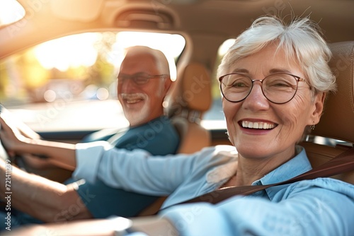 Joyful Senior Couple Road Trip,Happy Retired Couple Behind the Wheel