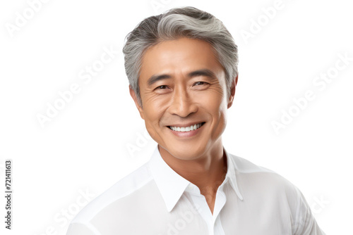 Smiling Mature Asian Man's Confident Close-Up Portrait in Casual Business Attire