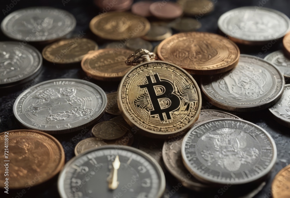 clock and stacks of coins : time - money clock and stacks of coins : time - money