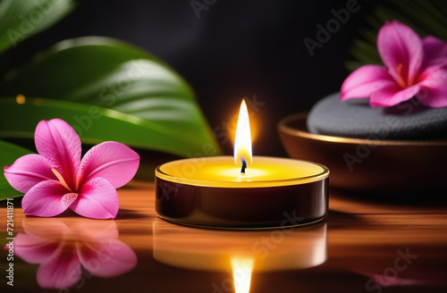 romantic atmosphere with candles and tropical flowers  massage or relaxation session
