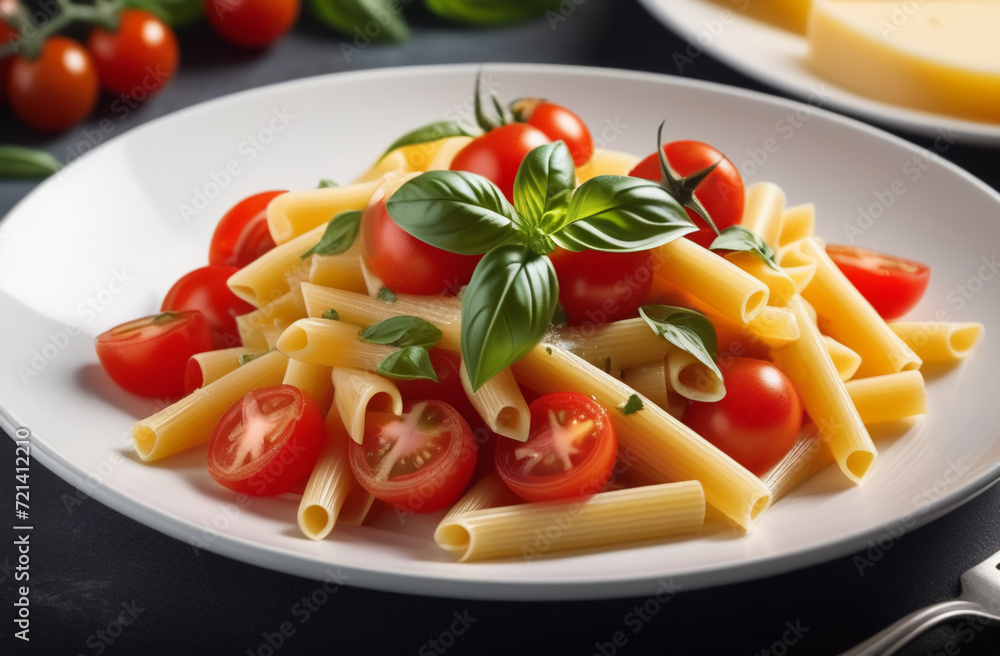 Italian pasta with tomatoes and basil and cheese
