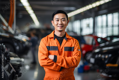 Smiling car mechanic worker
