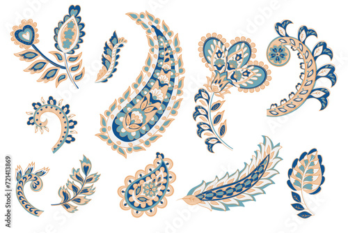 Vector set of isolated elements paisley, flowers and leaf for you own design