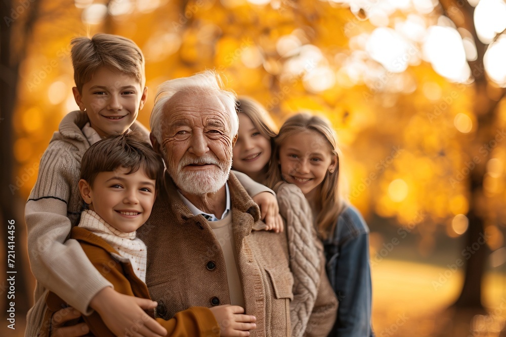 Happy Elderly with Grandchildren Smiling Senior with Loving Family Happy Elderly with Grandchildren Smiling Senior with Loving Family