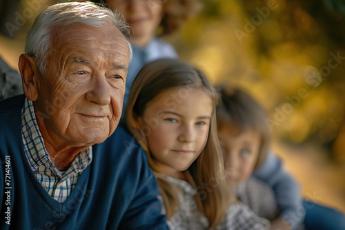 Happy Elderly with Grandchildren Smiling Senior with Loving Family