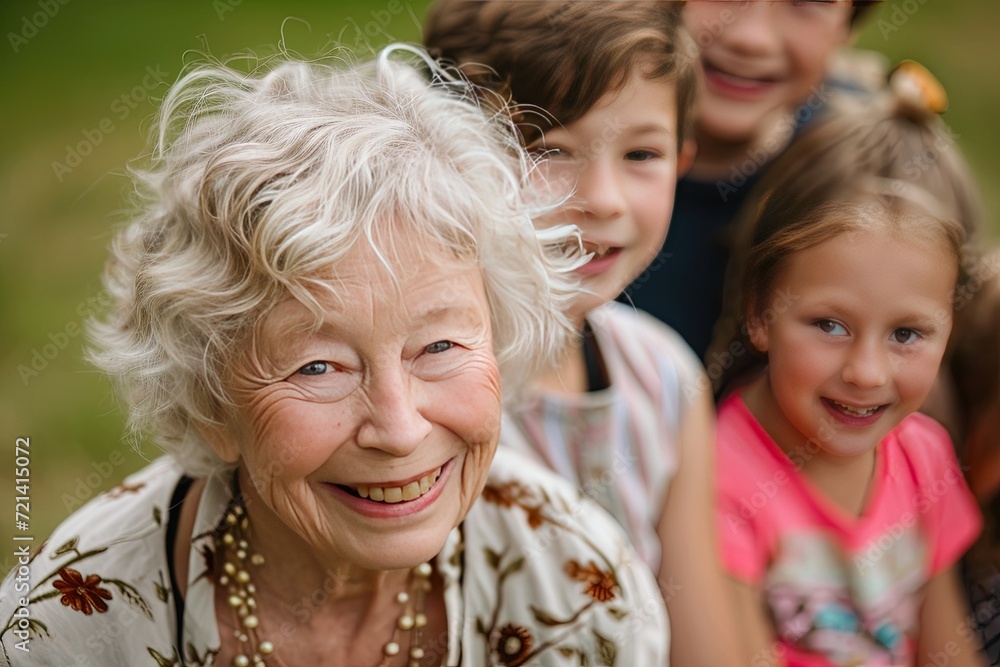 Happy Elderly with Grandchildren Smiling Senior with Loving Family Happy Elderly with Grandchildren Smiling Senior with Loving Family