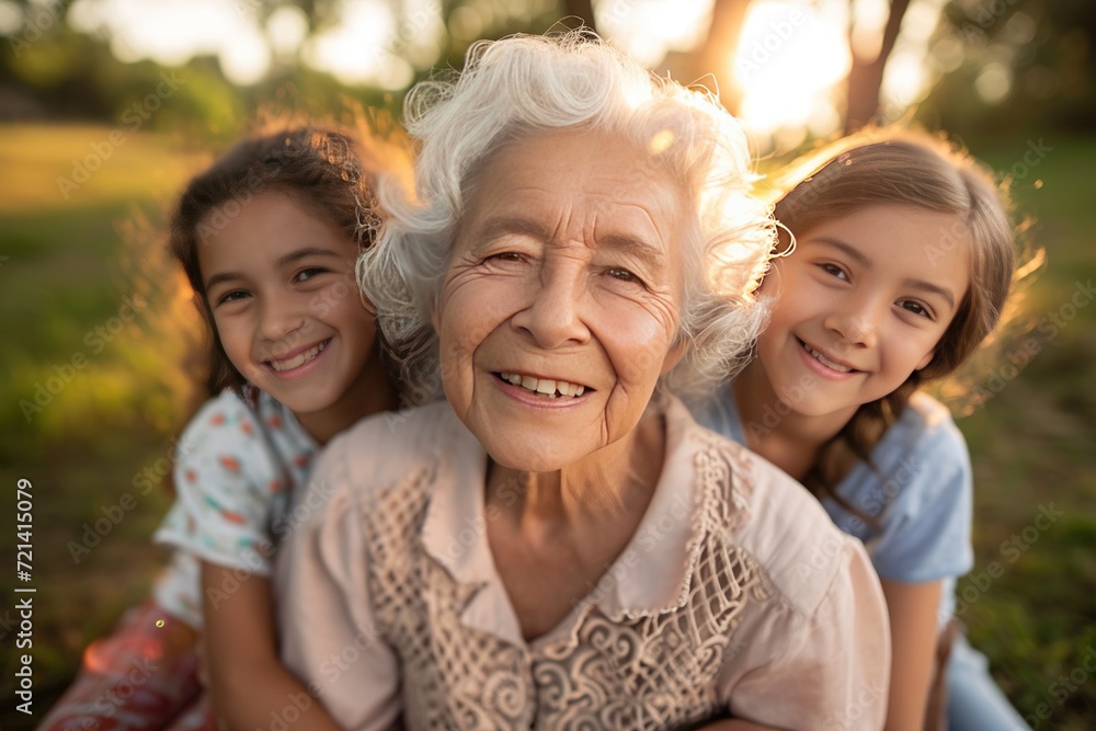 Happy Elderly with Grandchildren Smiling Senior with Loving Family Happy Elderly with Grandchildren Smiling Senior with Loving Family