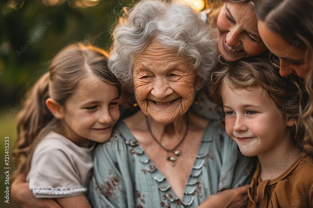 Happy Elderly with Grandchildren Smiling Senior with Loving Family Happy Elderly with Grandchildren Smiling Senior with Loving Family