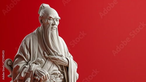 Laozi Illustration on Red Solid Background - Chinese Ancient philosopher photo