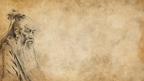 Vintage Wisdom: Laozi Illustration with Antique Paper Design With Blank Space