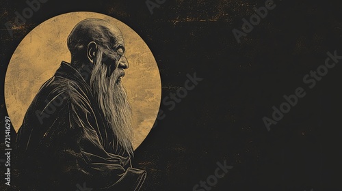 Timeless Philosopher: Laozi Illustration on Black Backdrop