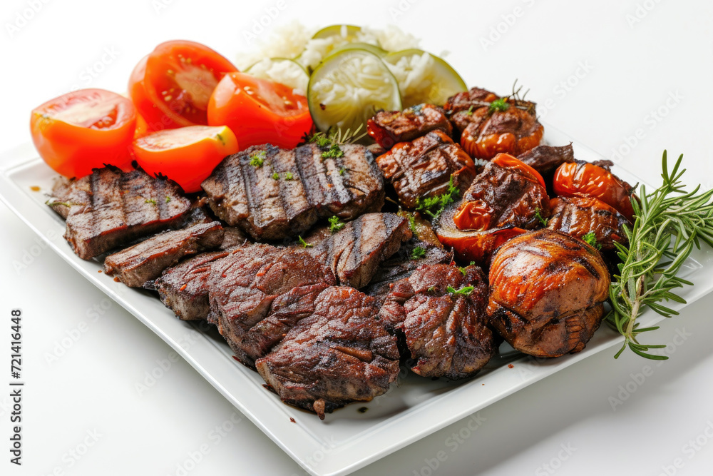 An Armenian barbecue Khorovats on a white background